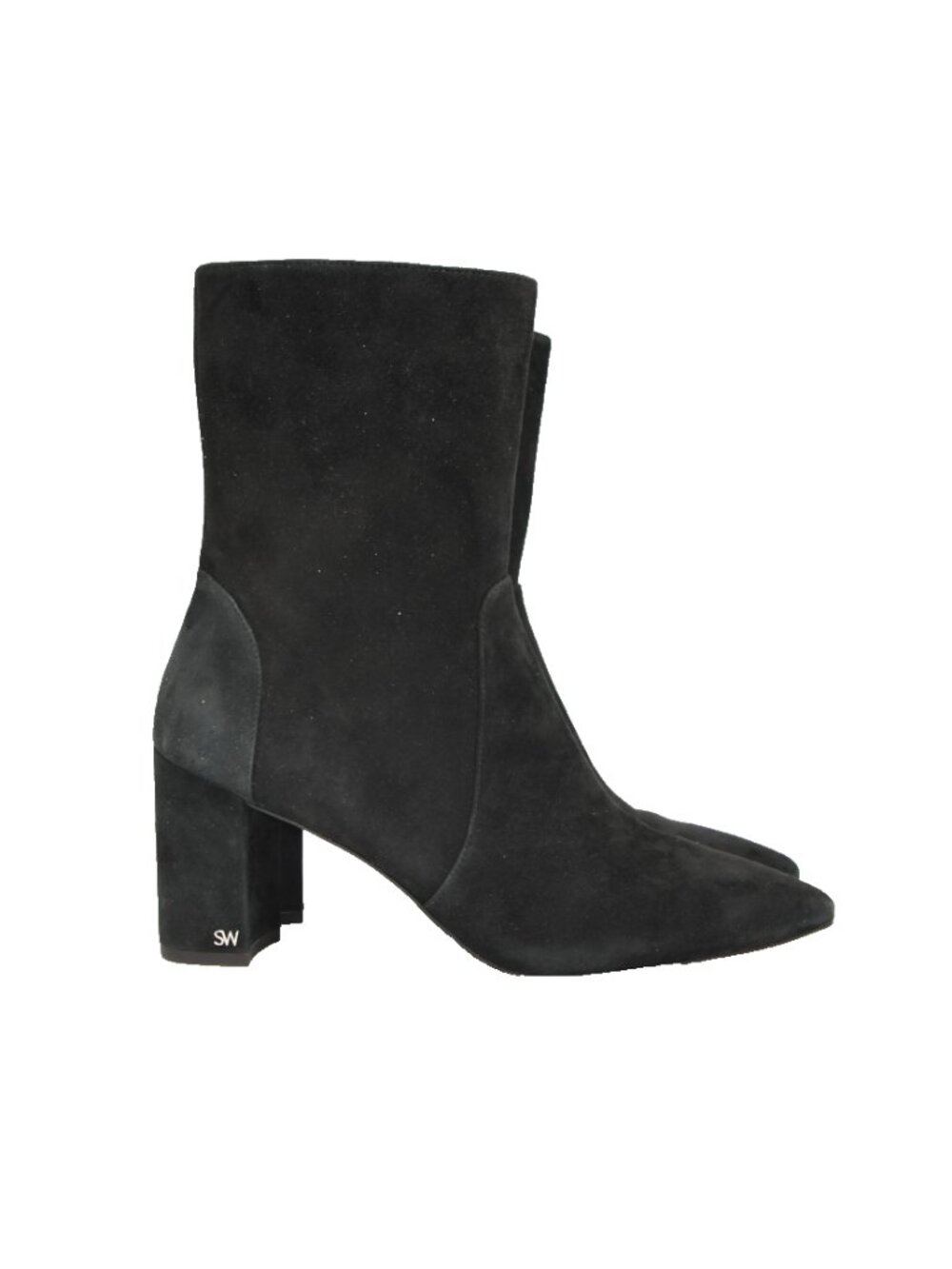 $900 STUART WEITZMAN Renegade 'SW" SUEDE ankle boots POINTY BLACK 10 B (PD22)